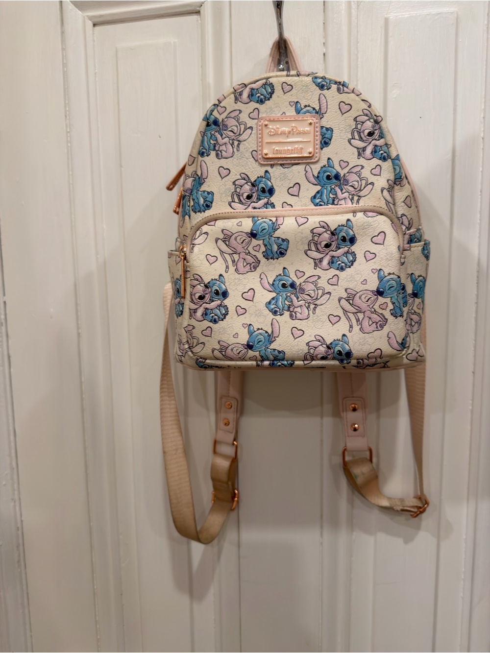 Loungefly Cream Stitch & Angel Mini Backpack with Blue and Pink Accents